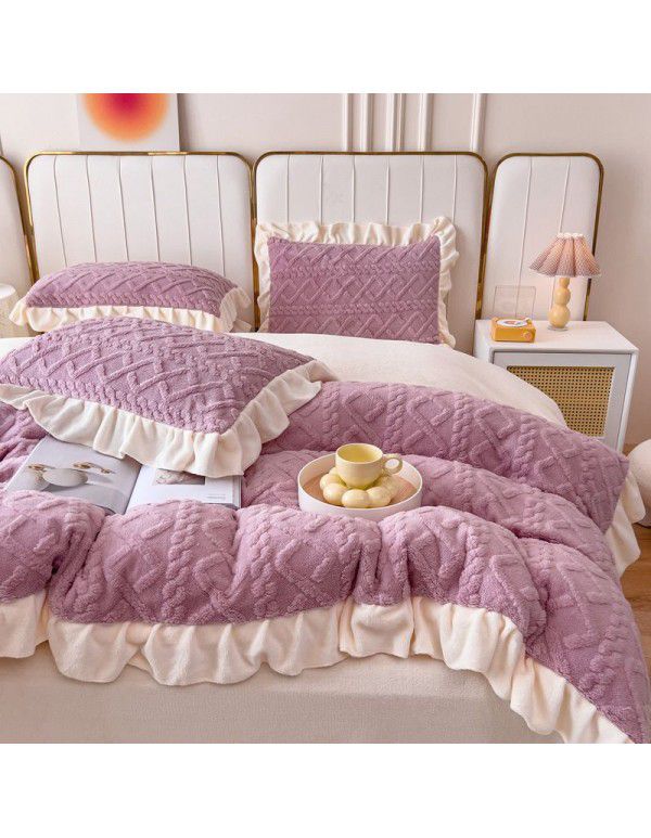 Winter New Tuff Cashmere Four Piece Set Wide Edge Solid AB Flat Sheet Fitted Sheet Set Wholesale