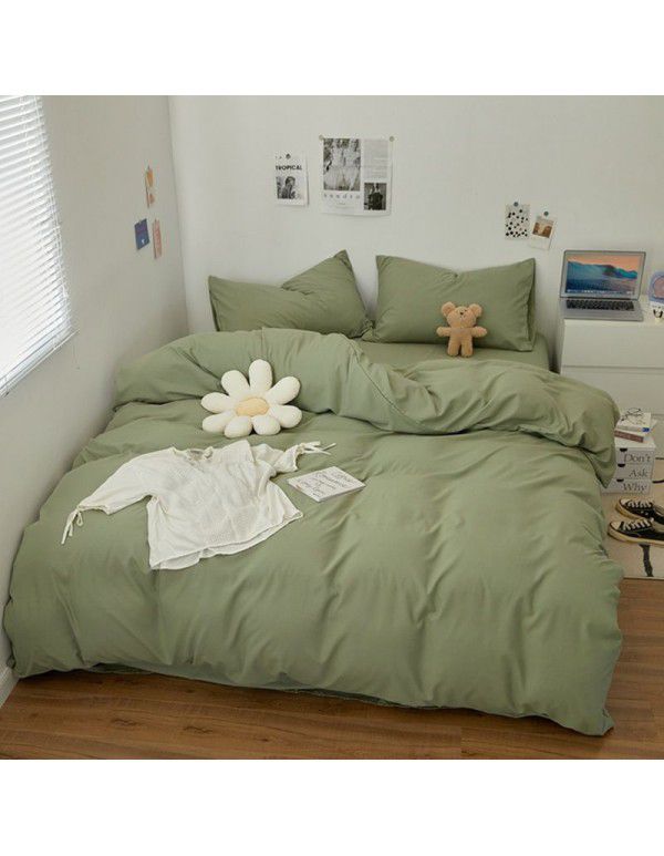 Japanese non printing washing cotton buffing bed four piece set student dormitory bed sheet quilt cover three piece fitted sheet wholesale