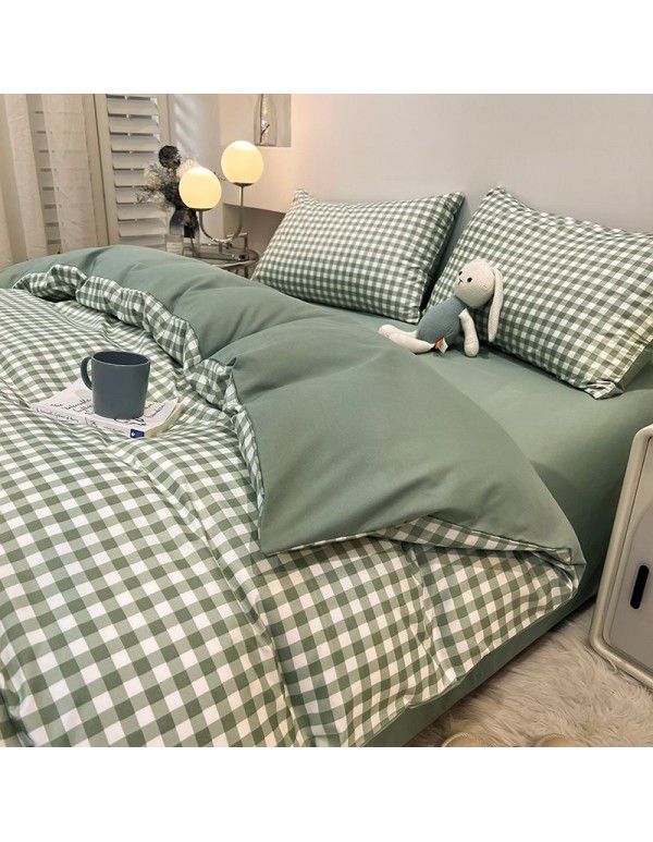 Manufacturer's direct sales of four piece plain bed quilt cover, bed sheet, fitted sheet, three piece single student dormitory