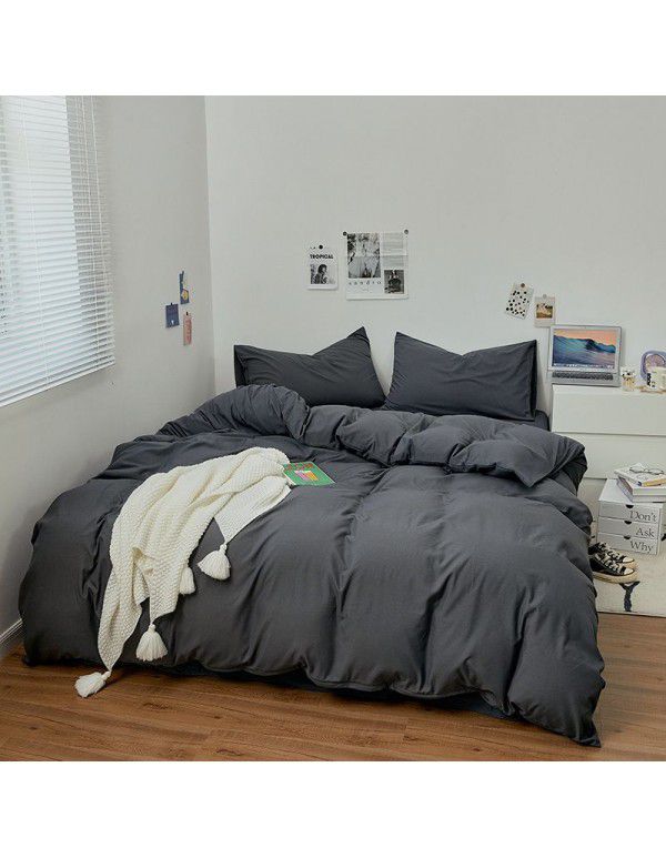Japanese non printing washing cotton buffing bed four piece set student dormitory bed sheet quilt cover three piece fitted sheet wholesale