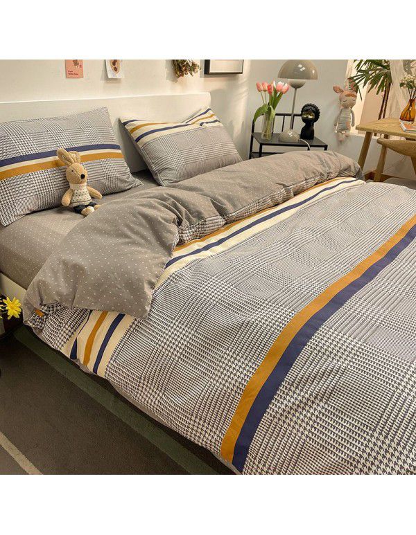 New 40 Thread Count Thickened Cotton Four Piece Single Twin Student Dormitory Bedding Sheet All Cotton Three Piece Bedding