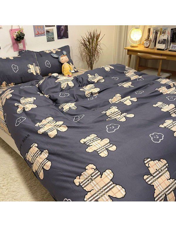 Ins Simple Nordic Gentleman Men's Grey Duvet Cover Four Piece Bedding Set Student Dormitory Bed Sheet Three Piece Set