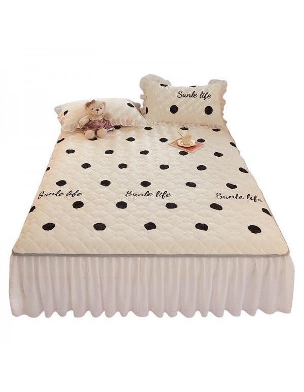Class A milk flannel lace bed skirt antibacterial cotton quilt bed cover mattress thickened densified soybean anti bacteria bed skirt three piece set