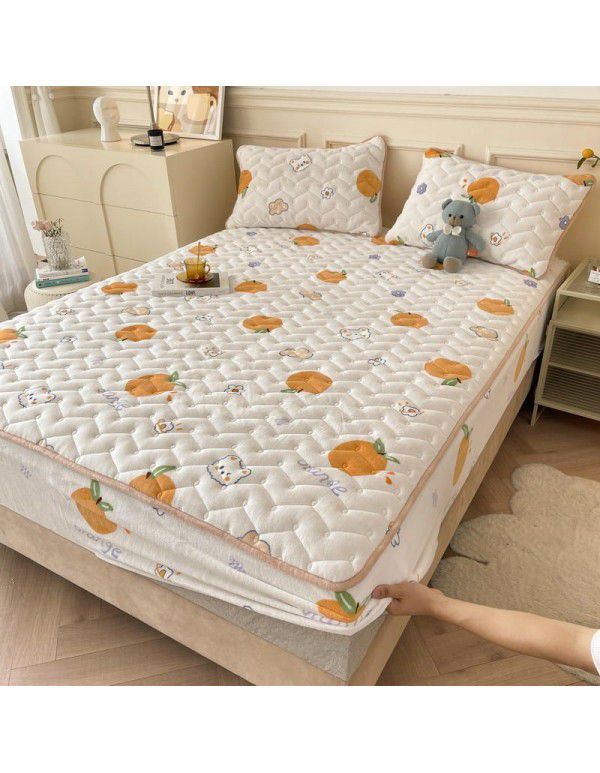 Autumn and winter new class A milk velvet fitted sheet, soybean antibacterial cotton clip thickened bedspread, Farai velvet warm protective cover