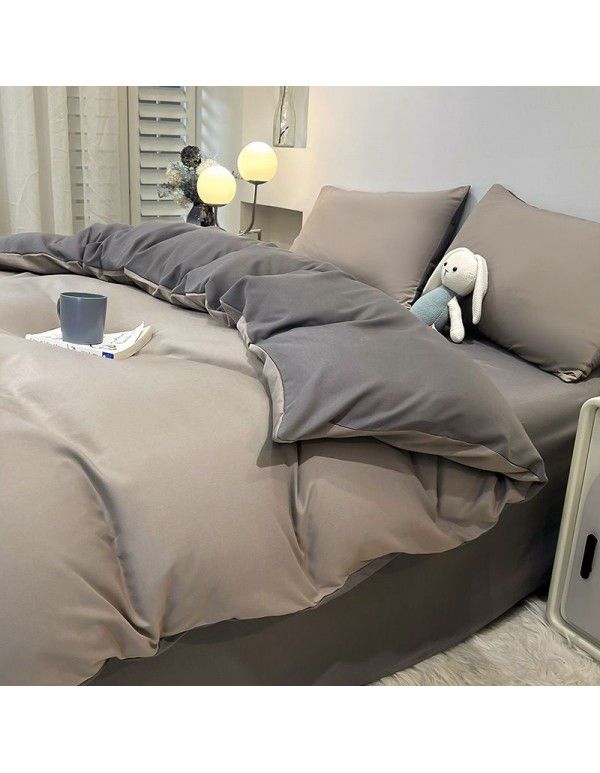 Manufacturer's direct sales of four piece plain bed quilt cover, bed sheet, fitted sheet, three piece single student dormitory