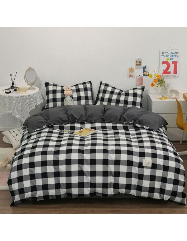 Japanese non printing washing cotton buffing bed four piece set student dormitory bed sheet quilt cover three piece fitted sheet wholesale