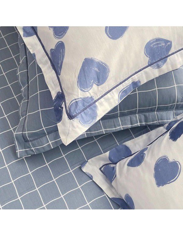 Live broadcast 40s printing jet cotton four piece set ins small fresh pure cotton twill single double bed sheet quilt cover wholesale