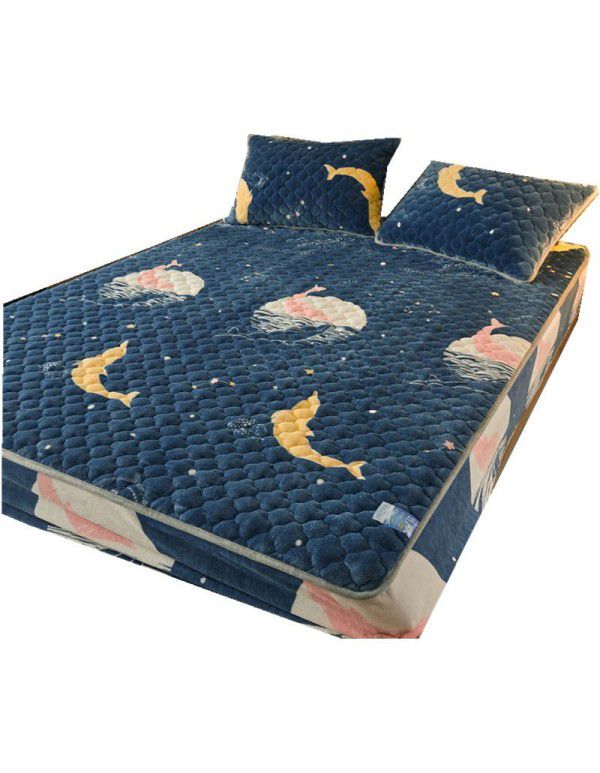 New Milk Down Fitted Sheet One Piece Winter Flange Coral Down Thickened Cotton Fitted Sheet Stuffed Anti slip Protection Mattress