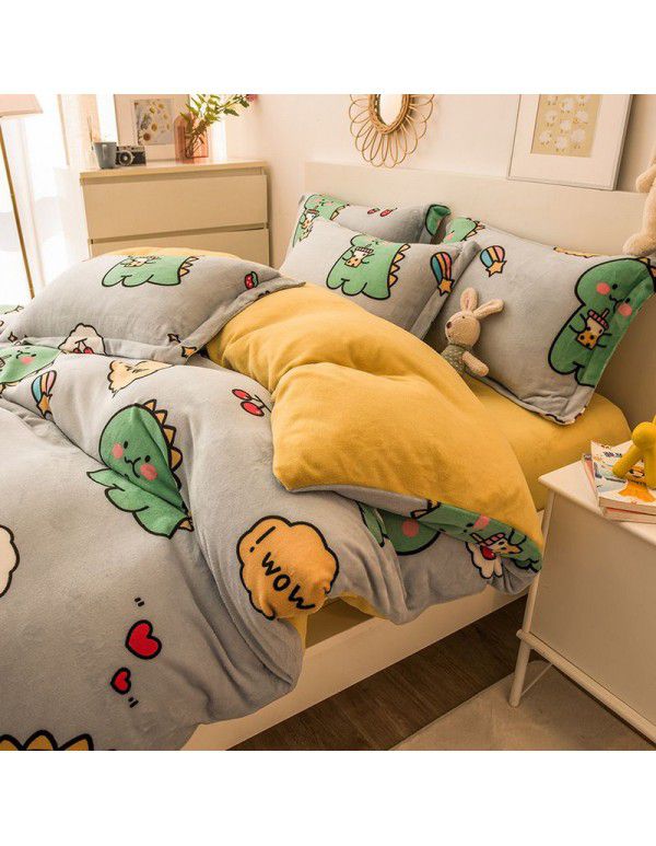 Winter four piece milk velvet thickened warm small fresh flannel quilt cover bedspread bedding live wholesale
