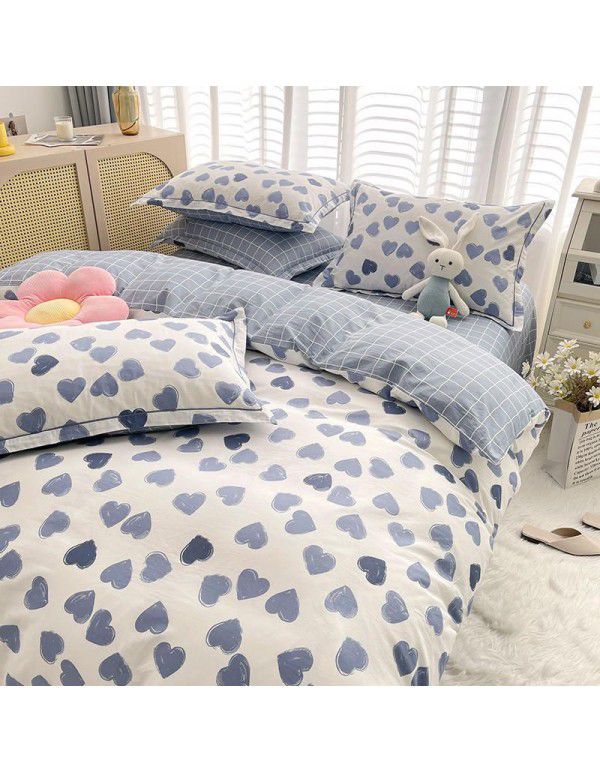 Live broadcast 40s printing jet cotton four piece set ins small fresh pure cotton twill single double bed sheet quilt cover wholesale