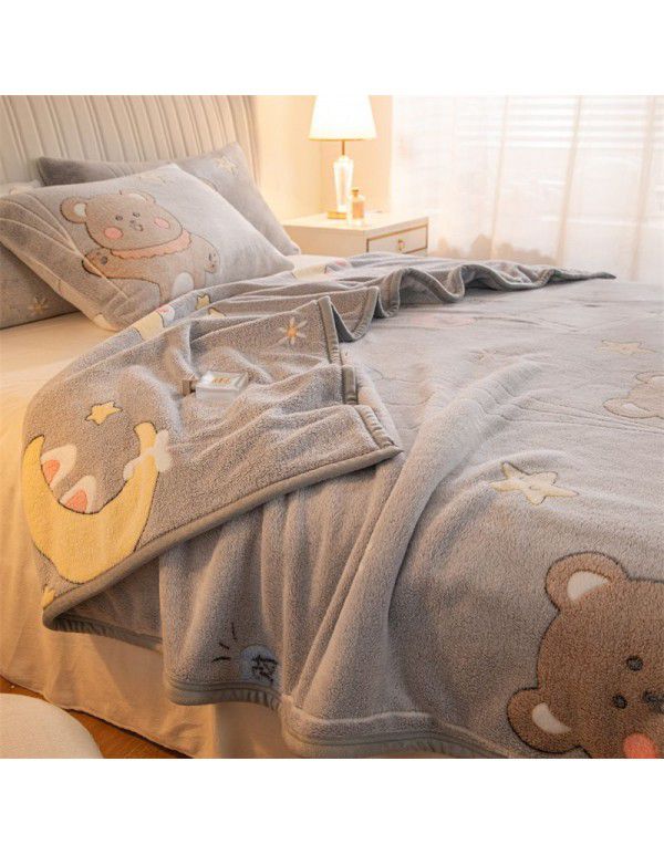 Winter thickened plush bed sheet single piece milk crystal coral flannel flannel quilt sheet cover cushion dual-use