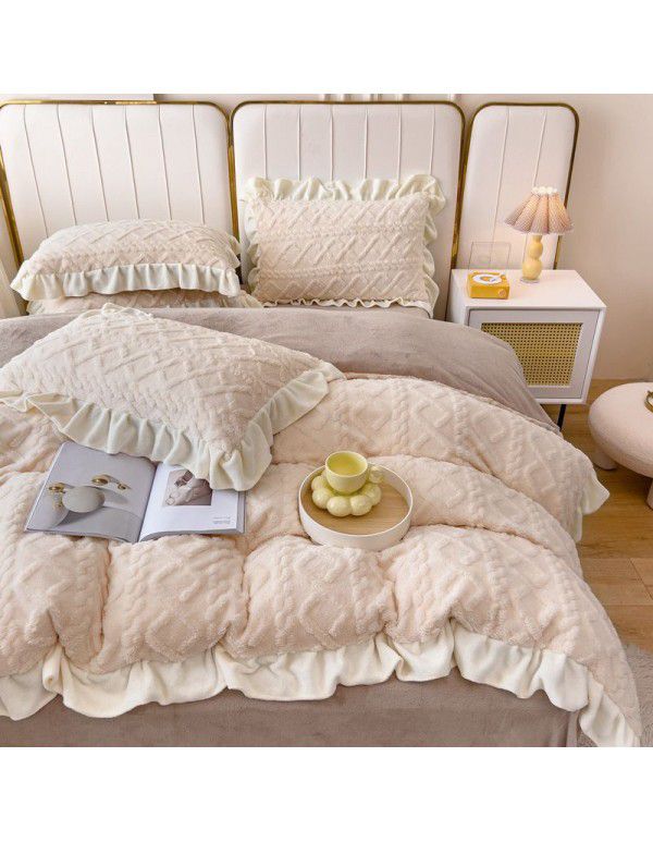 Winter New Tuff Cashmere Four Piece Set Wide Edge Solid AB Flat Sheet Fitted Sheet Set Wholesale