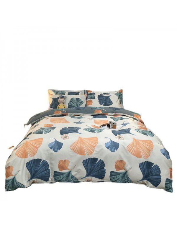 Four piece set in bed, all cotton Nordic style four piece set, 100 cotton spring and autumn bed sheet, fitted sheet, single dormitory set