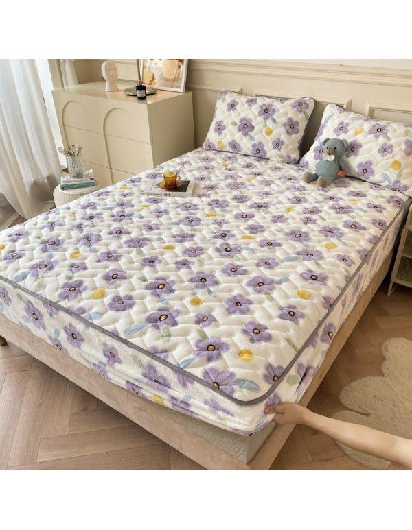 Autumn and winter new class A milk velvet fitted sheet, soybean antibacterial cotton clip thickened bedspread, Farai velvet warm protective cover