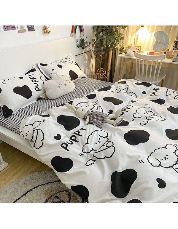Ins Simple Nordic Gentleman Men's Grey Duvet Cover Four Piece Bedding Set Student Dormitory Bed Sheet Three Piece Set