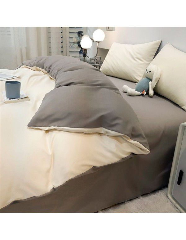 Manufacturer's direct sales of four piece plain bed quilt cover, bed sheet, fitted sheet, three piece single student dormitory
