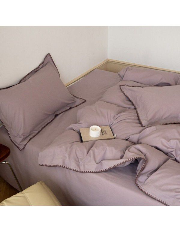 Cross border exclusive supply of pure cotton, long staple cotton, four piece set, pure color, light luxury hotel exclusive supply of folk style, cotton bedding set