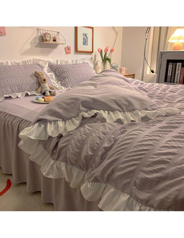 [Factory store] Xiaohongshu.com red water washing seersucker purple 1.5 bed sheet skirt solid color quilt cover 1.8 one hair