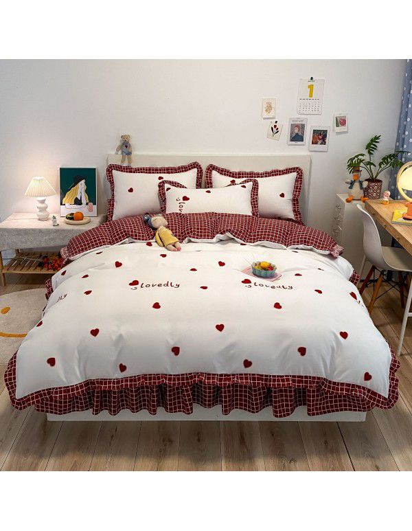  New Bed Cover Lace Roughing Four piece Set Washable Cotton Machine Washable Bedclothes Direct Sales