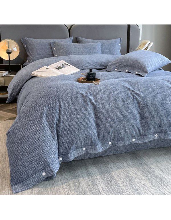 Good thick brushed 4-piece set of all cotton pure cotton simple stripes in autumn and winter