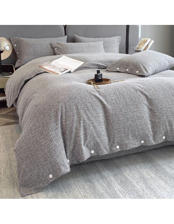 Good thick brushed 4-piece set of all cotton pure cotton simple stripes in autumn and winter
