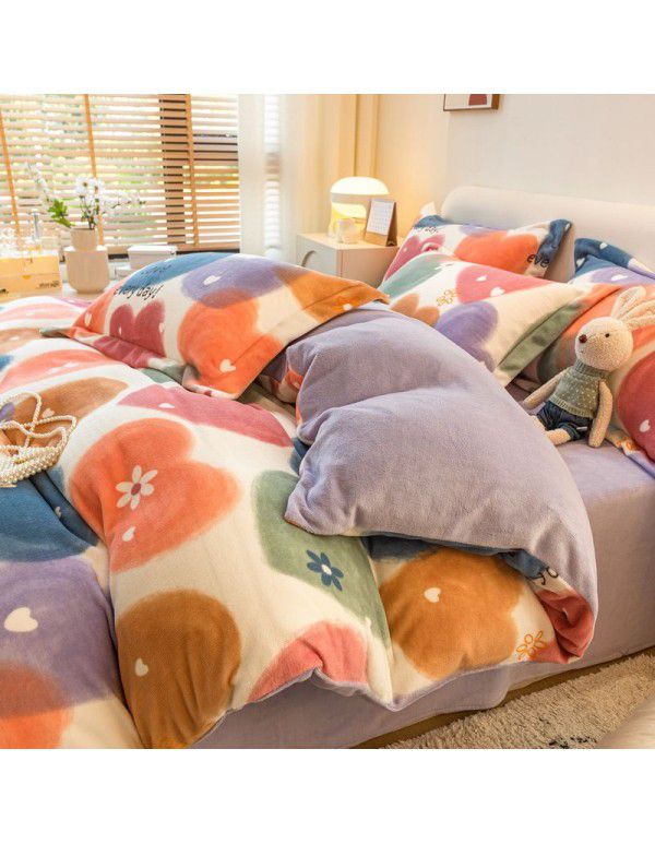 Winter four piece milk velvet thickened warm small fresh flannel quilt cover bedspread bedding live wholesale