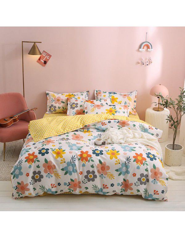 Thickened brushed four piece set single student dormitory three piece set simple bed sheet quilt cover gift bedding wholesale