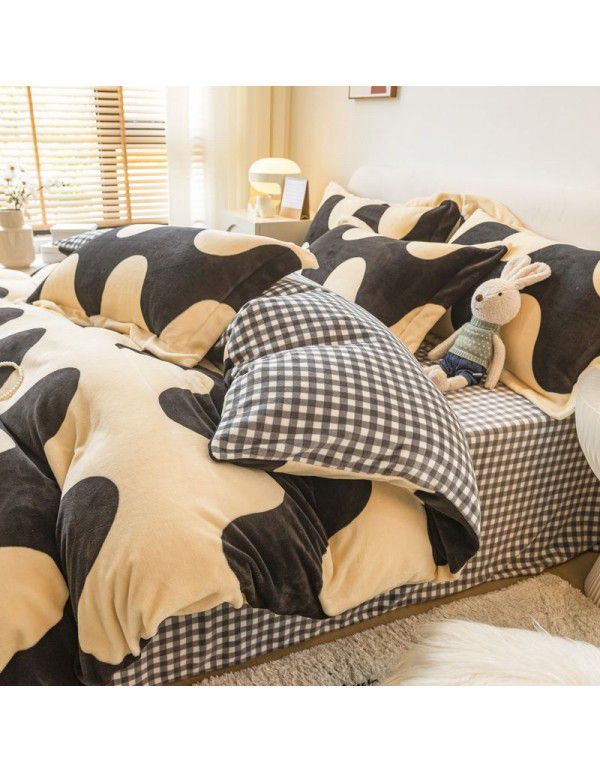 Winter four piece milk velvet thickened warm small fresh flannel quilt cover bedspread bedding live wholesale