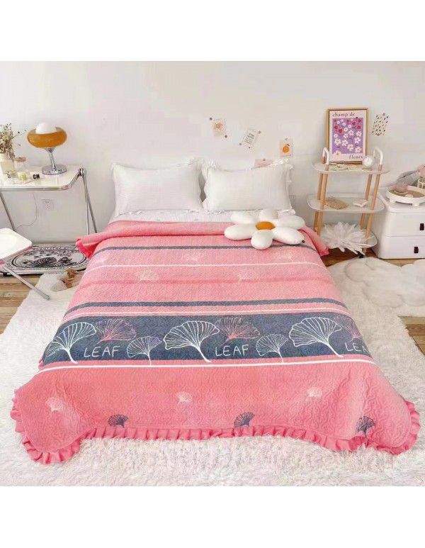 Autumn and winter thickened milk velvet bed cover three piece quilted cotton crystal velvet blanket lace warm blanket sub sheet