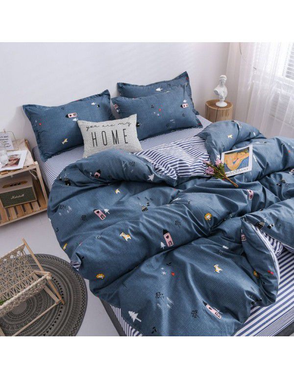 Thickened brushed four piece set single student dormitory three piece set simple bed sheet quilt cover gift bedding wholesale