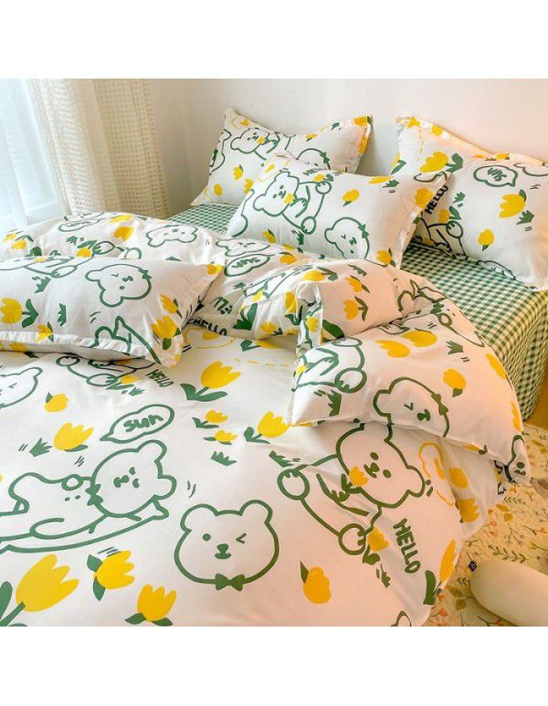 Thickened brushed four piece set single student dormitory three piece set simple bed sheet quilt cover gift bedding wholesale