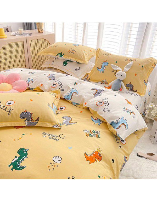 Live broadcast 40s printing jet cotton four piece set ins small fresh pure cotton twill single double bed sheet quilt cover wholesale
