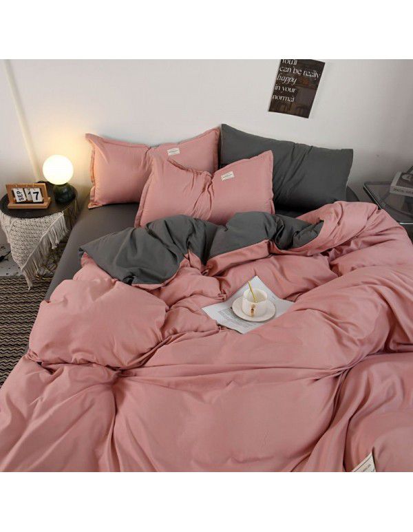 Ins Simple Pure Washed Cotton 4-Piece Fitted Sheet Student 3-Piece Dormitory Spring and Autumn Cotton Flat Cover Batch 4