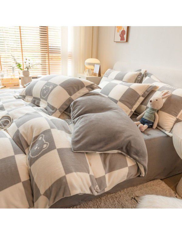 Winter four piece milk velvet thickened warm small fresh flannel quilt cover bedspread bedding live wholesale