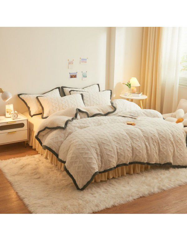New Tafurong four piece bed sheet thickened quilt cover milk wool bed sheet autumn and winter bed goods lamb wool home textile wholesale