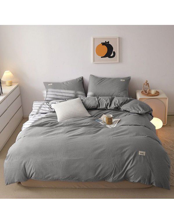 New Waffle simple solid color four piece single double bed sheet quilt cover four piece fitted sheet set three piece set wholesale