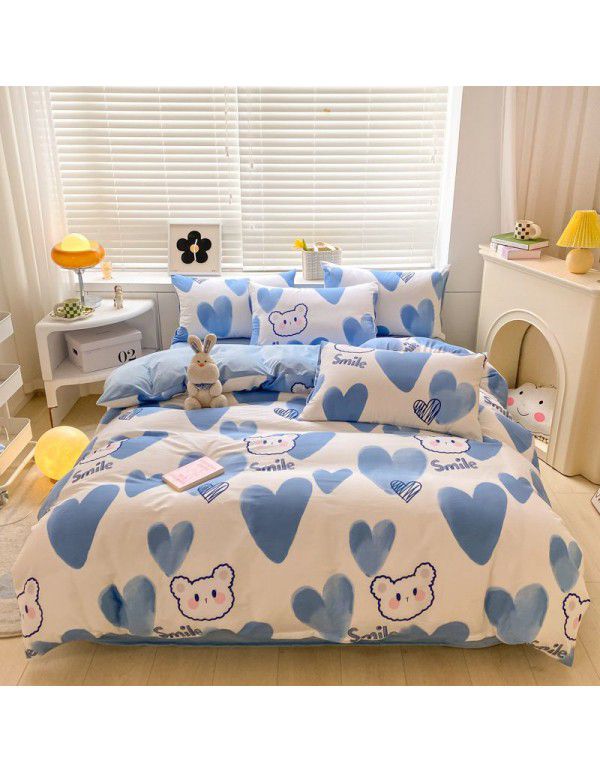Winter A pure cotton B milk velvet bedding 4-piece set thickened cotton coral velvet quilt cover flange flannel bedspread