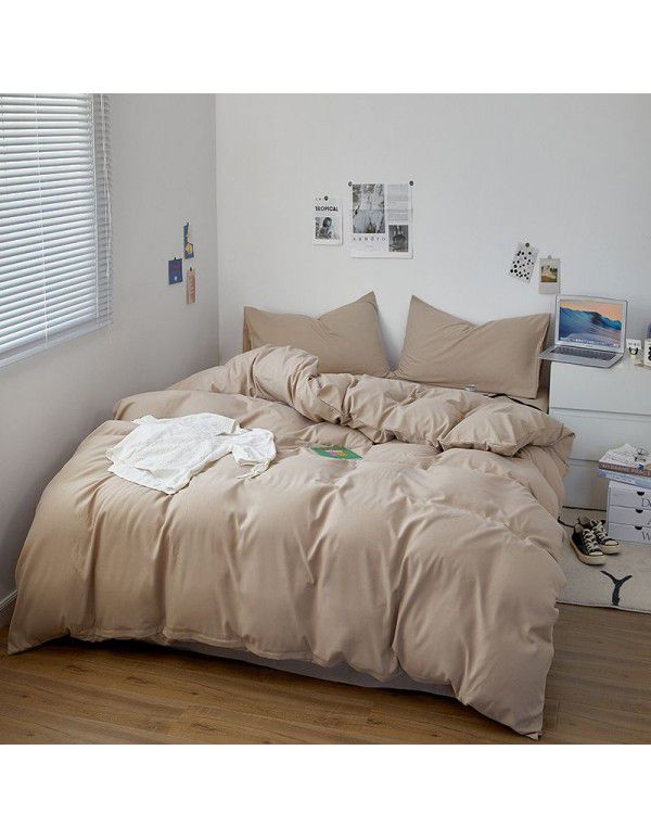 Japanese non printing washing cotton buffing bed four piece set student dormitory bed sheet quilt cover three piece fitted sheet wholesale