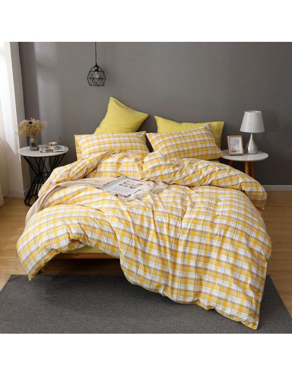 All cotton washed cotton four piece set simple cotton checked quilt cover bedspread sets supplied directly by the manufacturer for wholesale