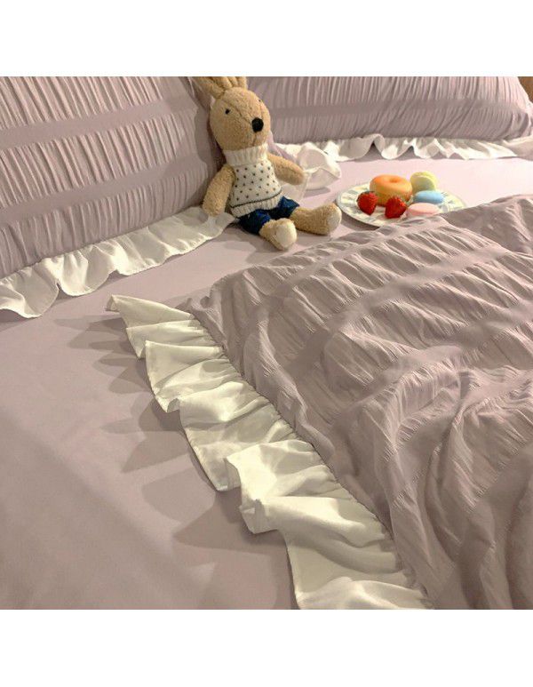 [Factory store] Xiaohongshu.com red water washing seersucker purple 1.5 bed sheet skirt solid color quilt cover 1.8 one hair
