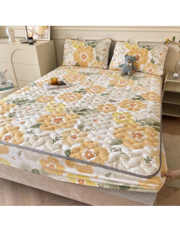 Autumn and winter new class A milk velvet fitted sheet, soybean antibacterial cotton clip thickened bedspread, Farai velvet warm protective cover