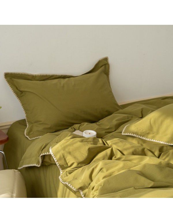 Cross border exclusive supply of pure cotton, long staple cotton, four piece set, pure color, light luxury hotel exclusive supply of folk style, cotton bedding set