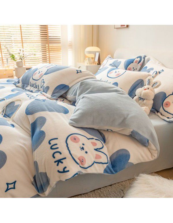 Winter four piece milk velvet thickened warm small fresh flannel quilt cover bedspread bedding live wholesale