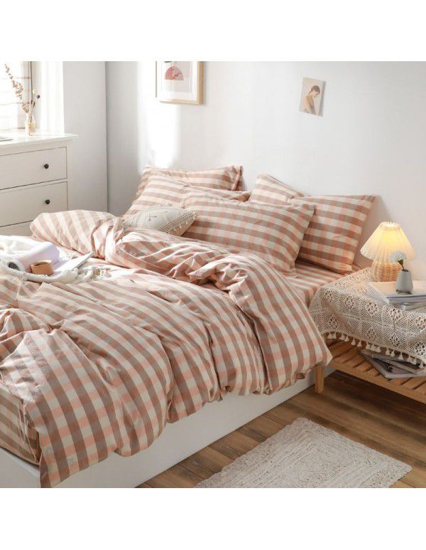 All cotton washed cotton four piece set simple cotton checked quilt cover bedspread sets supplied directly by the manufacturer for wholesale