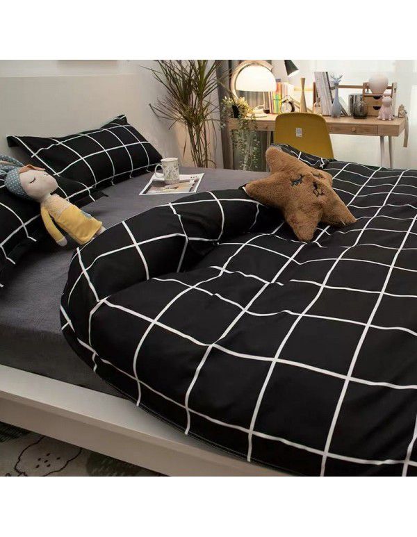 Ins Simple Nordic Gentleman Men's Grey Duvet Cover Four Piece Bedding Set Student Dormitory Bed Sheet Three Piece Set