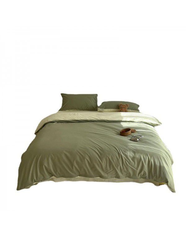 Japanese simple cotton double piece washable cotton four piece set solid color Nordic style cotton quilt cover bed sheet and fitted sheet