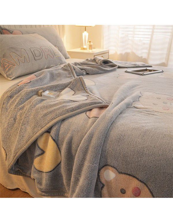 Winter thickened plush bed sheet single piece milk crystal coral flannel flannel quilt sheet cover cushion dual-use