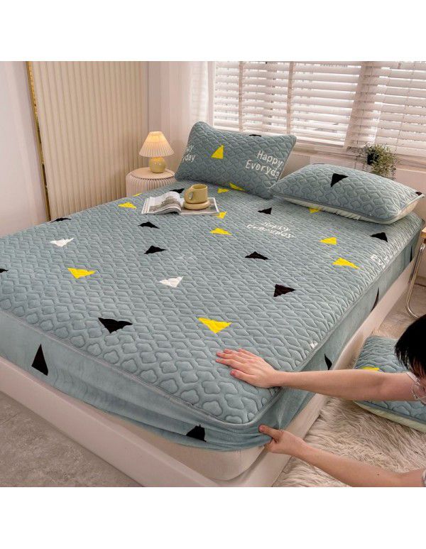 New Milk Down Fitted Sheet One Piece Winter Flange Coral Down Thickened Cotton Fitted Sheet Stuffed Anti slip Protection Mattress