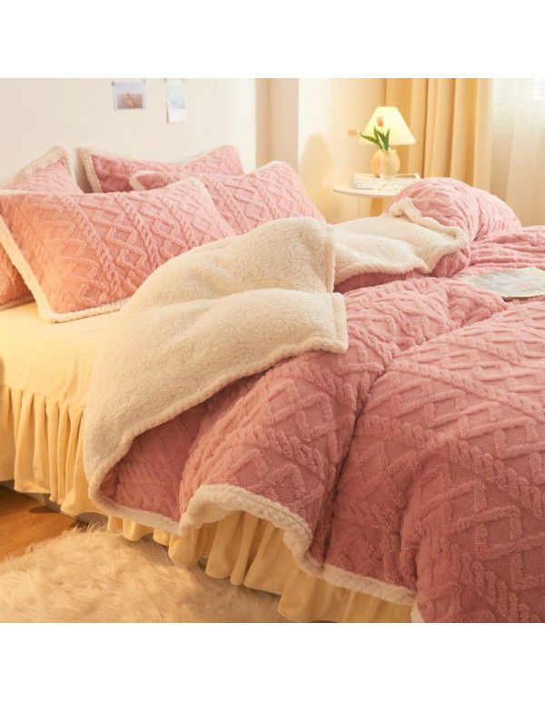 New Tafurong four piece bed sheet thickened quilt cover milk wool bed sheet autumn and winter bed goods lamb wool home textile wholesale