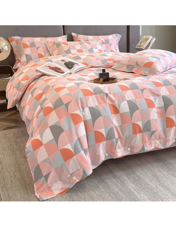 Good thick brushed 4-piece set of all cotton pure cotton simple stripes in autumn and winter